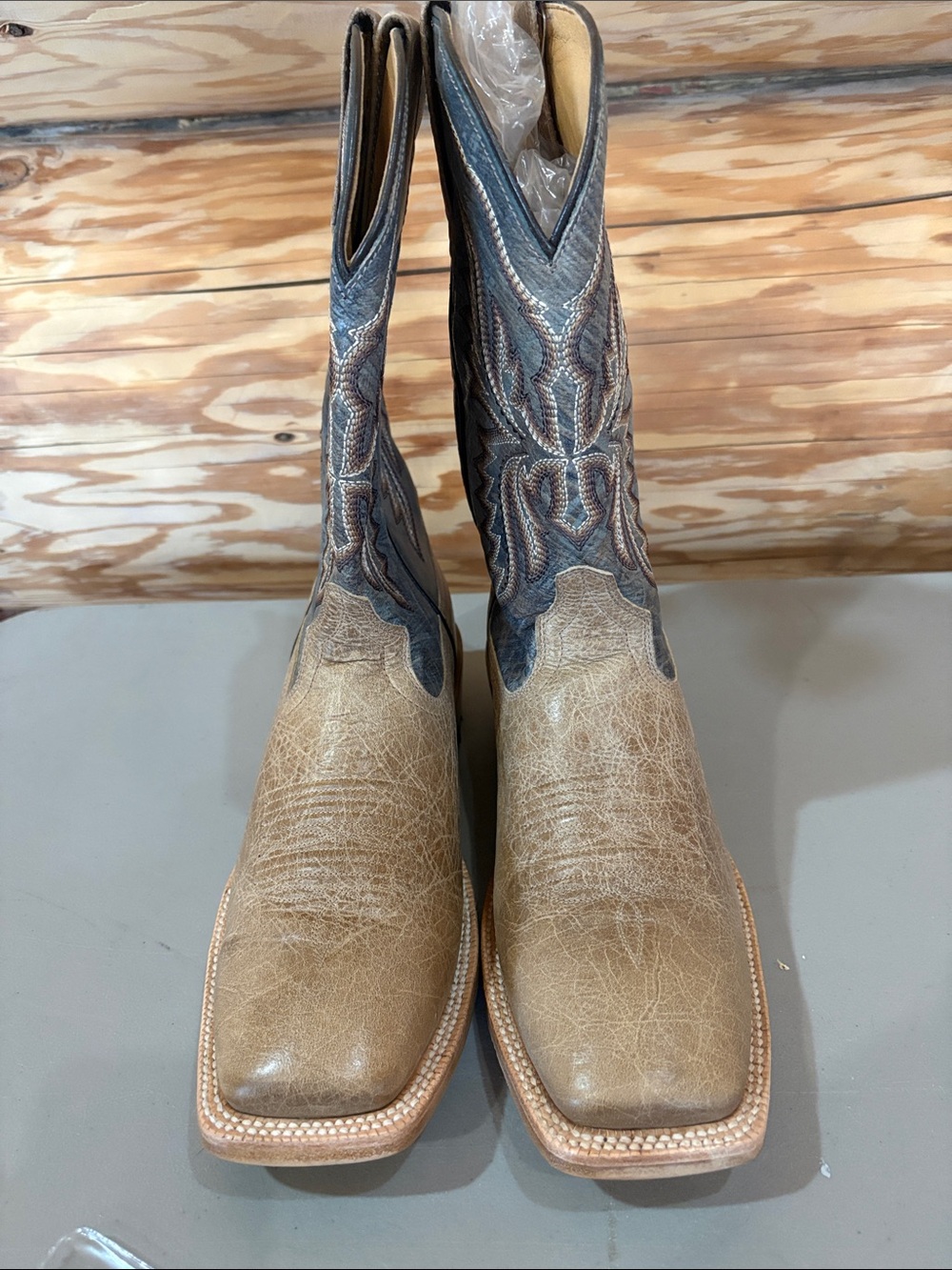 Ariat Tan Foot with Blue Embroidered Shaft Western Boots
